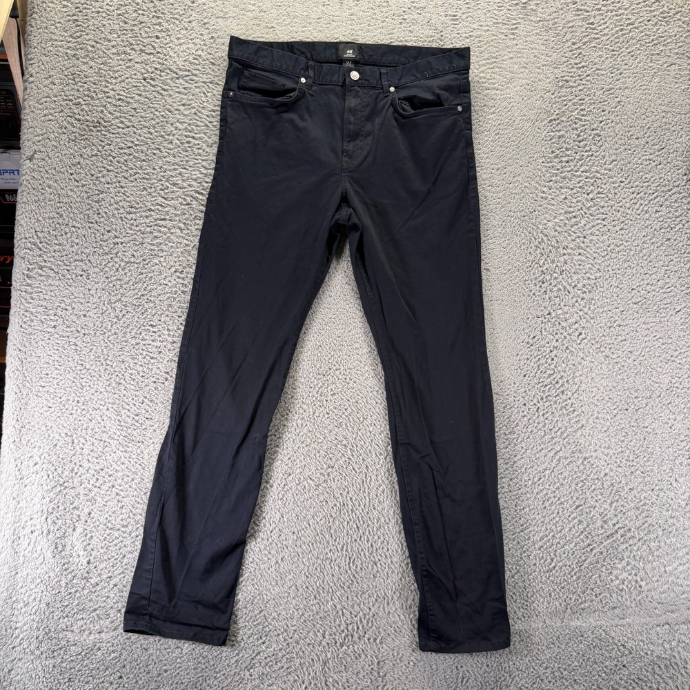 H&M Pants Mens 33x31 Blue Cotton Chino Straight Slim Fit Business Preppy Stretch